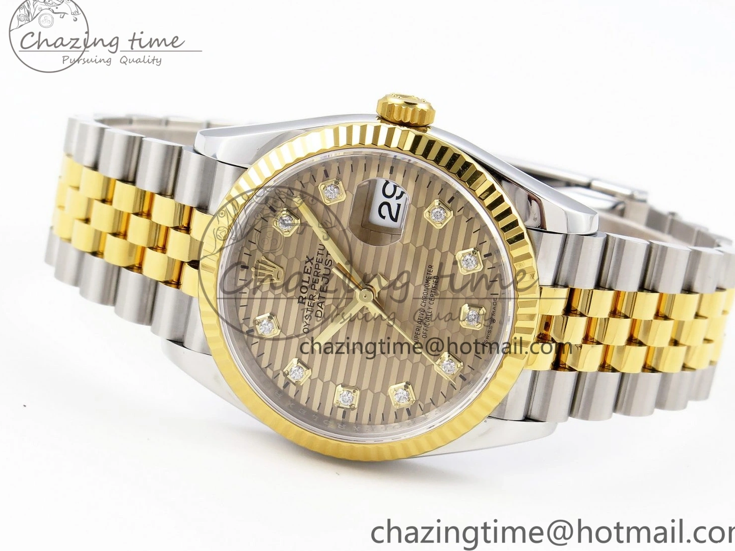 Good Copy Rolex Watches Best 904L on VS Premium Edition 1897 YG Diamonds 1:1 36 Jubilee Steel Textured SS Bracelet DateJust 126233 Dial VSF 0102